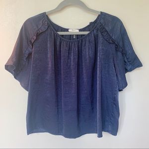 Women’s navy silk short sleeve blouse